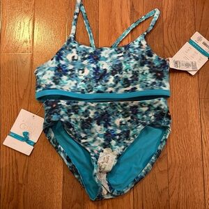 Athleta Blue and White Reversible Bikini Set